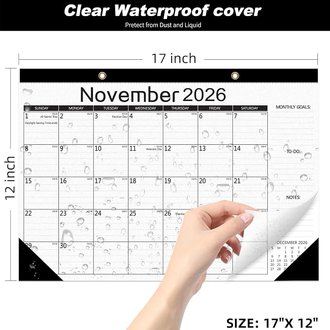 MZD8391 Desk Calendar 2026-2027, Wall Calendar, 18 Months from July 2026 to December 2027, Large 17" x 12" Monthly Planner with Waterproof Cover, Julian Dates & Holidays for Home Office School