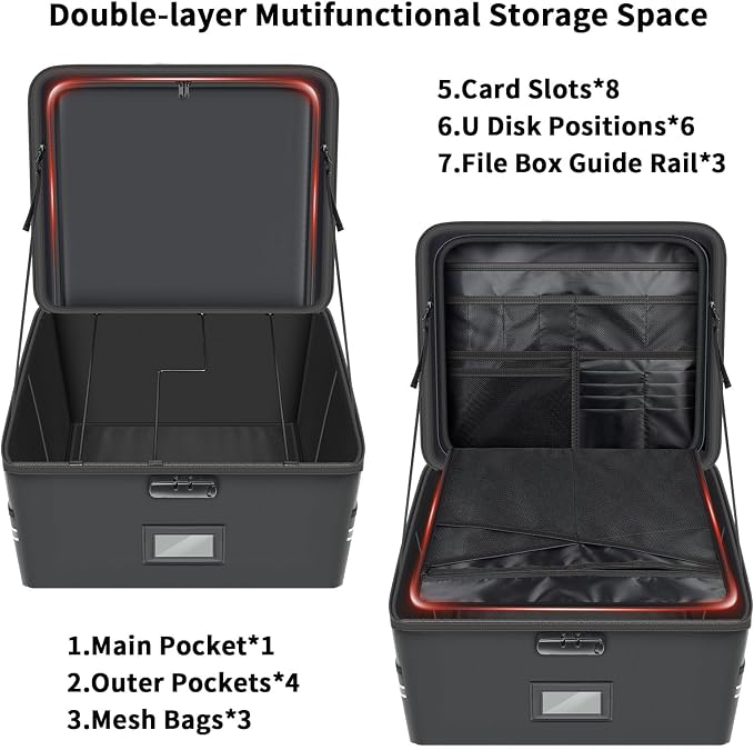 5200°F Upgraded Fireproof Document Box & Fireproof Expanding File Folder, 2 Layer File Cabinet Organizer with Lock,Collapsible Water Resistant Storage for Hanging Letter/Legal Folder Home Office-60L