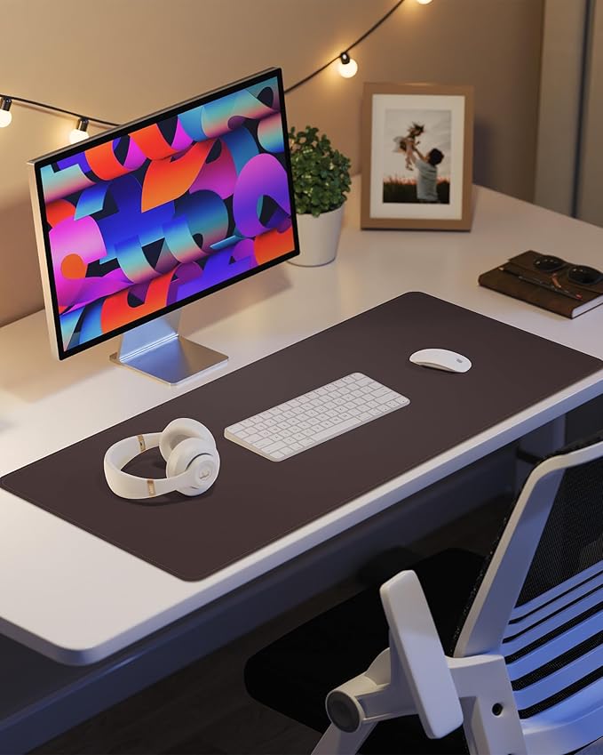 AFIING Desk Pad Protector 23.6" x 13.7" - Non-Slip Waterproof PU Leather Desk Mat for Mouse, Keyboard, Laptop, Office and Home Workspace (Coffee Brown)