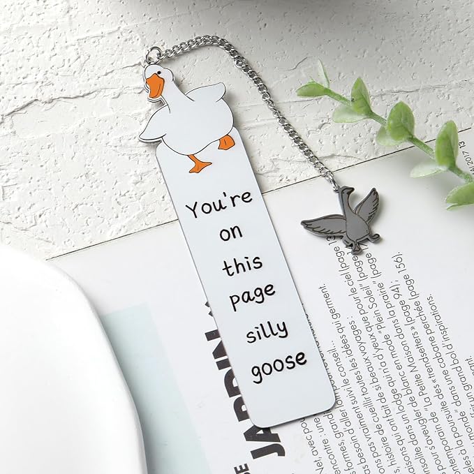 Funny Silly Goose Bookmarks - Cute Boo Basket Stuffers Book Mark Reading Accessories Women Girls Kids Bookish Lovers Metal Bookmark Practical Gifts College Students Back to School Birthday