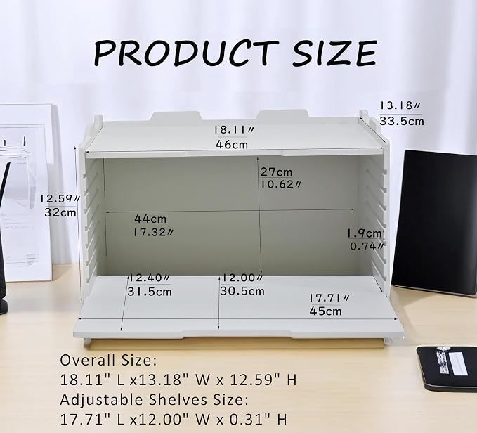 7 Tier Adjustable Shelves Office Desk Organizer,Wooden Desk File Organizer, Letter Tray, Document Letter Mail Tray Sorter, White/Black (White-7tray(with 6 Adjustable Shelves))