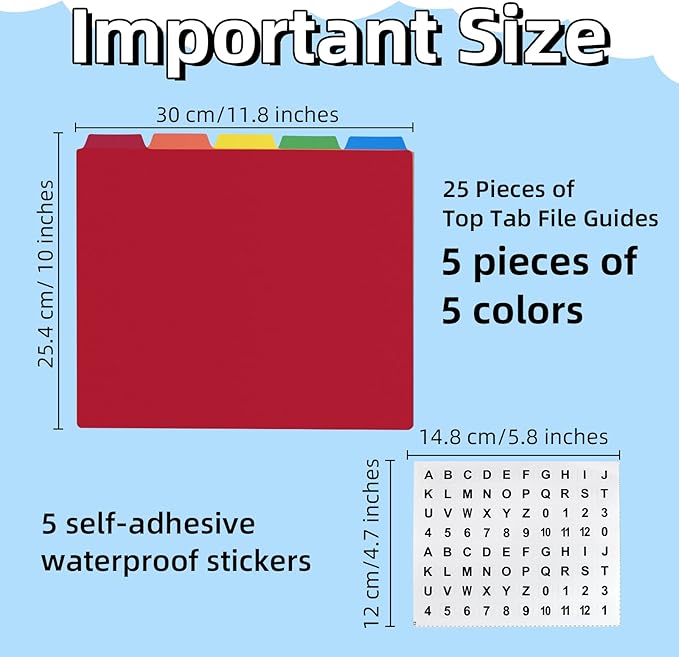 25 Pieces Alphabet File Dividers for File Cabinet A-Z File Guides Letter Size Top Tab File Guides Polypropylene Alphabet Labels with Tabs with Self Adhesive A-Z for Office Business Classroom