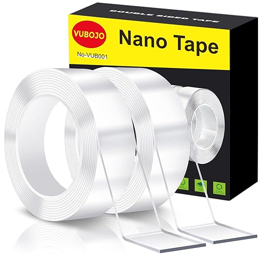 VUBOJO 2 Rolls Double Sided Tape Heavy Duty - 240" x 1.18" -Removable Nano Double Sided Adhesive Tape, Clear Mounting Tape Picture Hanging Adhesive Strips (20FT)