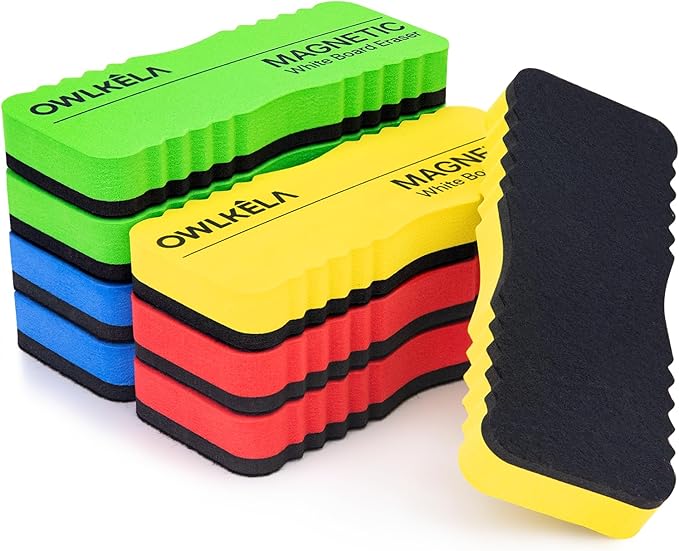 OWLKWLA Jumbo 8 Pcs Dry Erase Erasers, Magnetic White Board Eraser Bulk, Whiteboard Erasers for School, Office, Home, Classroom, 4 Color