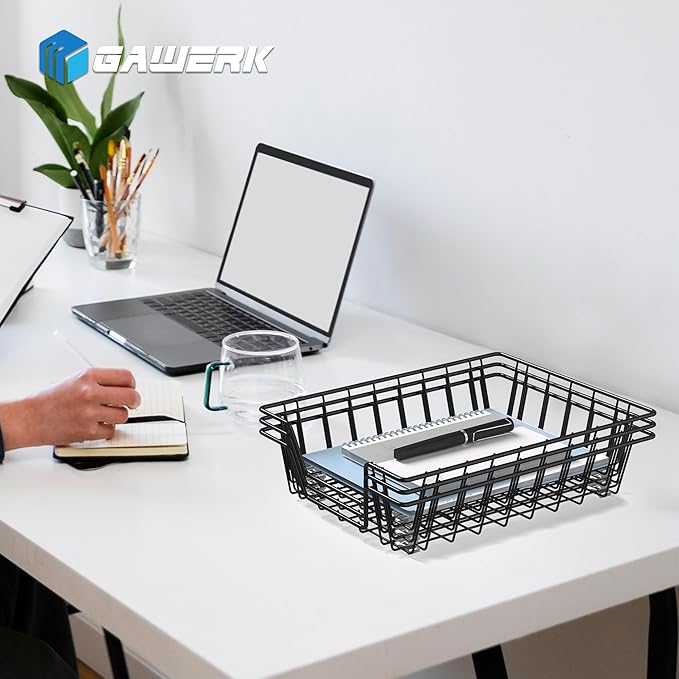 Gawerk Letter Desk Tray Organizer, A4 File Tray Magazine Files Storage Basket Organizer Bin, Black, 3 Pack
