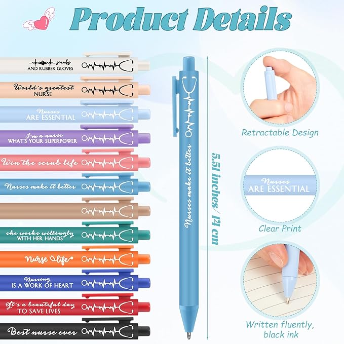 Jetec Nurse Appreciation Gifts Bulk 2026 Nures Week Pens for Women Men Graduation Students Inspirational Bookmark Card Ballpoint Pen Keychain for Nursing Coworker Assistant Thank You Gifts(12 Sets)