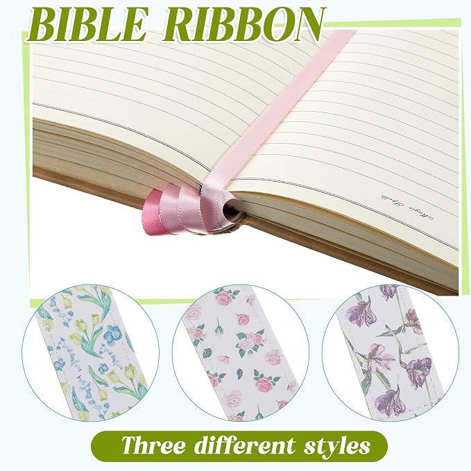 Outus 3 Pieces Bible Ribbon Bookmark Markers Artificial Leather Bookmark with Ribbons for Books Office(Flower,Morandi)
