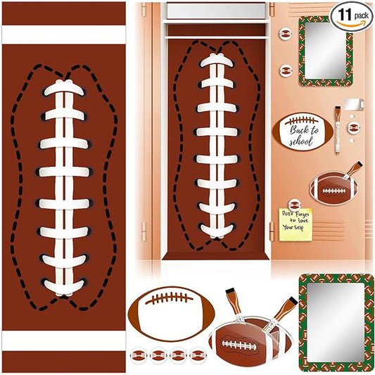 Demonwer 11 Pcs Locker Accessories Kit Rugby Themed Magnetic Whiteboard Mirror Pen Holder Rugby Stickers for Back to School Essentials Locker Decorations