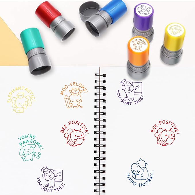 6-Piece Set of Teacher Stamps - Encouraging Animal Grading for Classroom Teacher Stamps for Grading Teacher Stamp Self Inking Stamp Behavior Stamps (Regular)