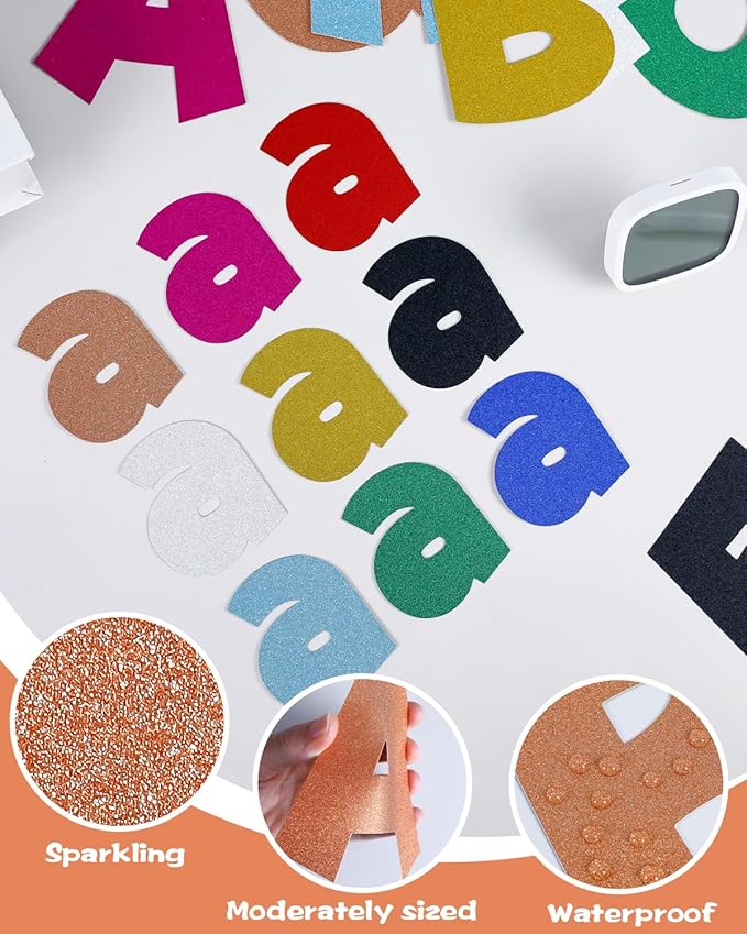 249 Pcs Glitter Bulletin Board Letters Numbers and Punctuation, 4 Inch Alphabet Poster Board Cardboard Letter Cutouts with Adhesive Dots for Classroom Bulletin Board School Decorations (Orange)