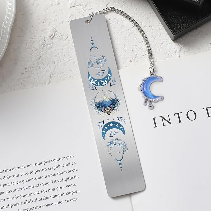 Charm Acotar Metal Bookmark - Fantasy Book Mark for Reading Women Unique Blue Moon Mountains Aesthetic Page Markers for Kids Book Lovers Bookish School Office Supplies Birthday Gifts