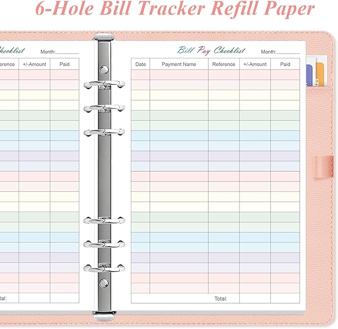 Payment Checklist Refills - 50 Sheets/100 Pages Colorful Monthly Budget Forms for A5 Binder, 6 Hole Punched, 100 gsm White Paper, 5.8" x 8.3"