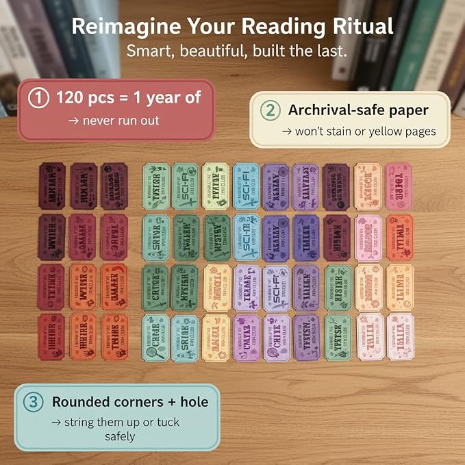 Ticket Bookmarks 120PCS, Gothic Book Club Bookmark Set, Funny Reading Tracker Page Markers, Bookish Accessories, Aesthetic Bookmarks for Library Classroom Reading Gifts