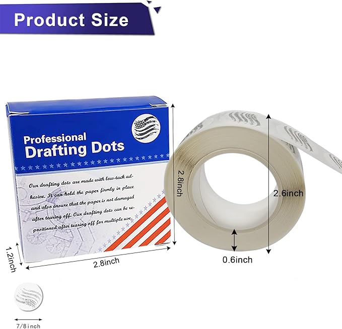 EDSRDRUS 1 Pack Drafting Dots 7/8” Diameter, Low Tack, Easy Removal, Pre-Cut Drafting Tape Dots for Tracing, Drawing, Positioning, Roll of 500 Dots Per Box (White)