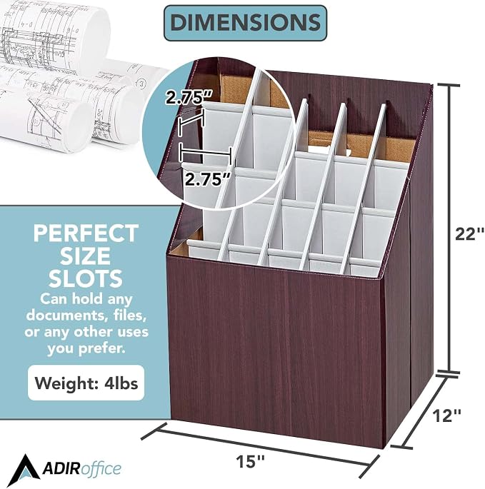 Adir Corp. Blueprint Storage Bin Organizer - Vertical File Box for Blueprints, Posters, Construction Plans, Gift Wrap, And Map Holder Station - Cardboard Blueprint Holder - 1 Box