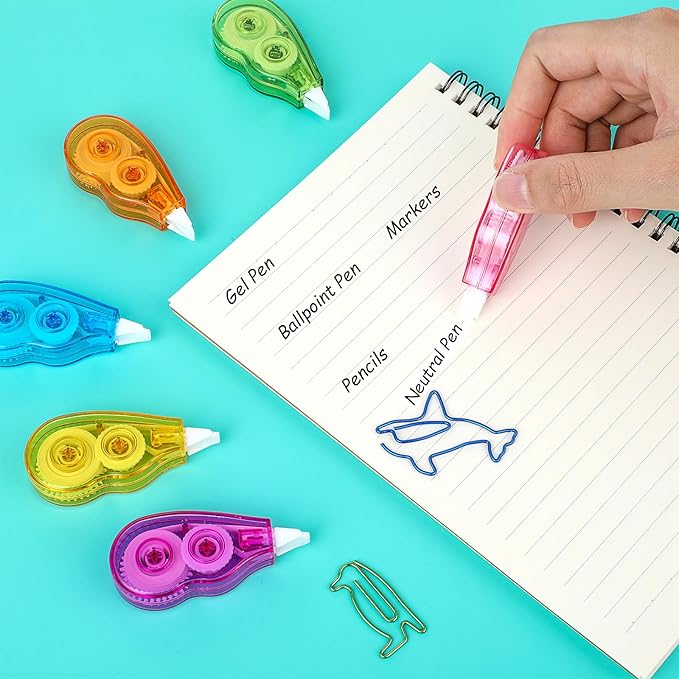 6 Pieces Correction Tape - White Out Correction Tape with No Drying Time, Easy To Use Applicator for Instant Corrections, Writing Tape for School Supplies, Office, 1/5 x 158 inch