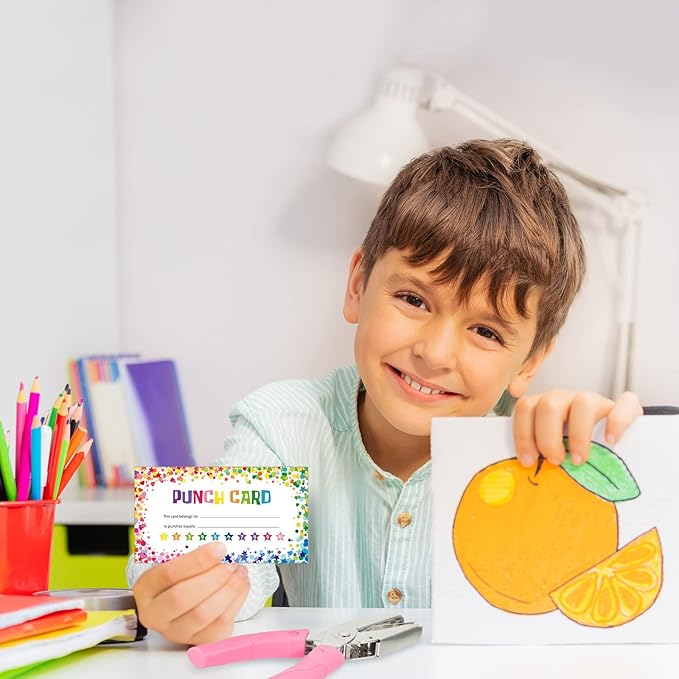 200 Pcs Reward Punch Cards Incentive Card and 2 Star Hole Puncher Kit Star Shaped Incentive Loyalty Reward Cards for Business Home Classroom School Teacher Party Decor