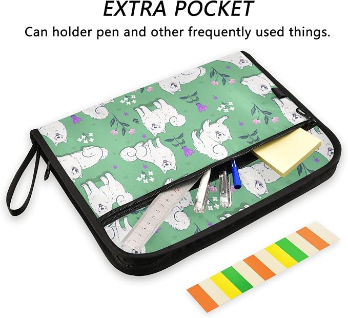 13 Pockets Expanding File Folder Samoyed Dogs on A Green Meadow with Sticky Labels Accordion File Folder Document Organizer Letter Size A4 Papers Expandable File Keeper