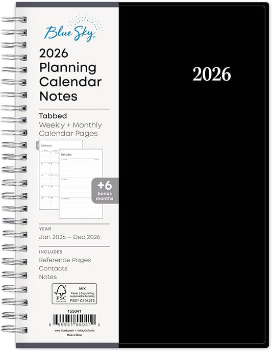 Blue Sky 2026 Weekly and Monthly Planner Calendar Notes, Includes January 2026 - December 2026, 5.875" x 8.625", Flexible Cover, Wirebound, 30 Extra Notes Sheets, Laminated Tabs, Enterprise
