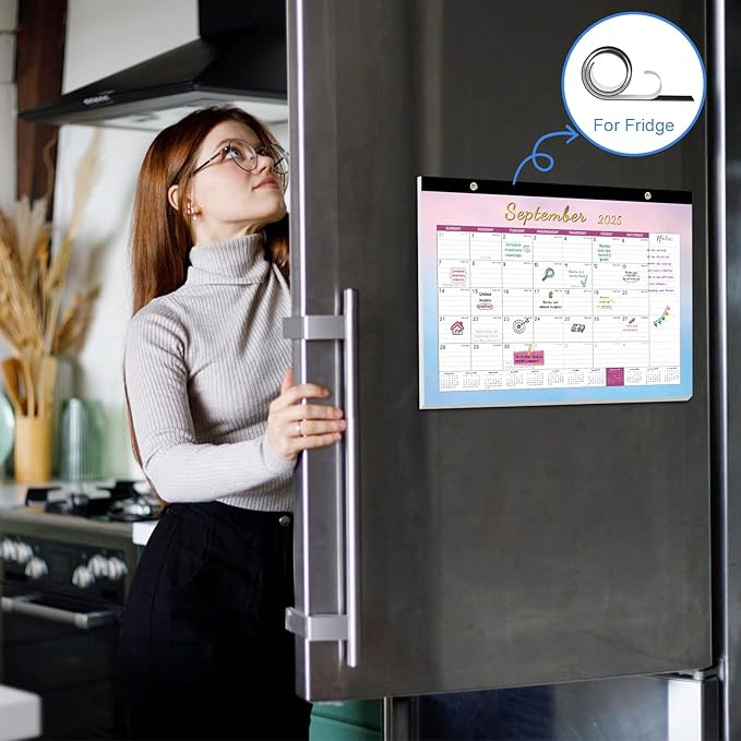 Gannyfer Desk Calendar 2026, Magnetic Calendar for Refrigerator, 18 Monthly Large Yearly Desktop/Wall Calendar 2026 with Stickers Plastic Cover Hanging String, 2026 Calendar for Office, Home or School, 17" x 12"