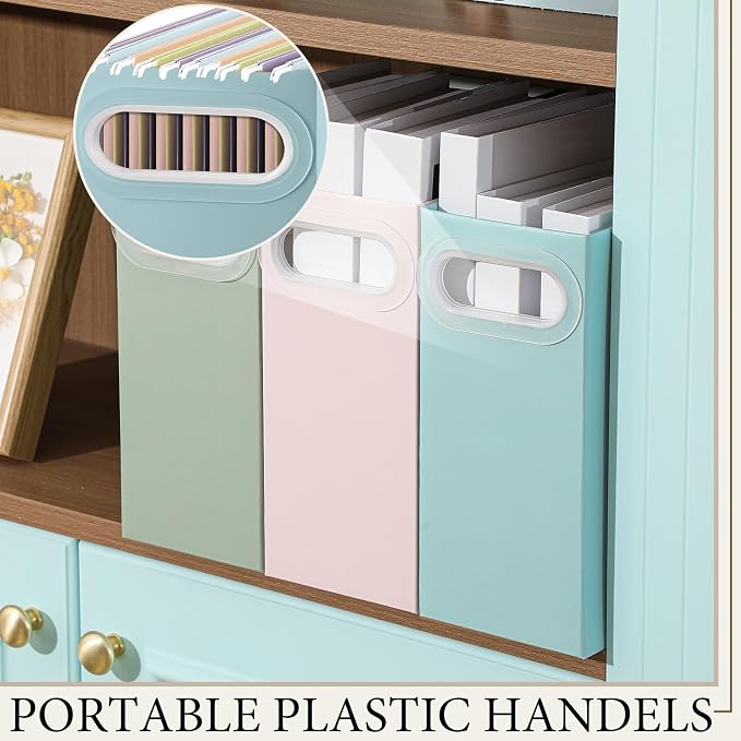 PerKoop 3 Pcs Morandi Color Hanging File Organizer Collapsible Cardboard File Box with Handle and Labels Pastel Hanging Folder Organizer Letter Size for Student Teacher Office Classroom (3 Colors)
