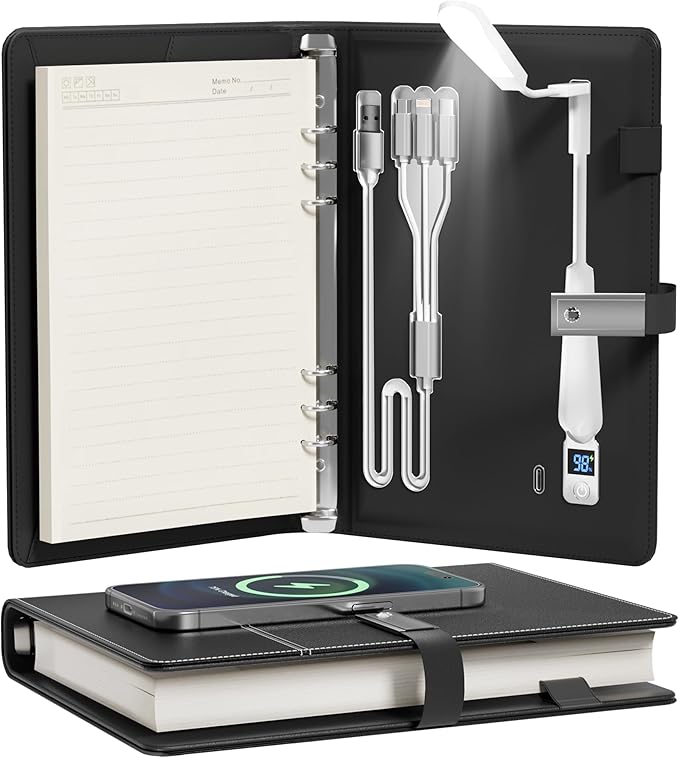 2026 Planner,Personalized Notebook with Power Bank &15W Wireless Charger,Travelers Notebook with Light, Refillable Notebook,Professional Notebook for School.