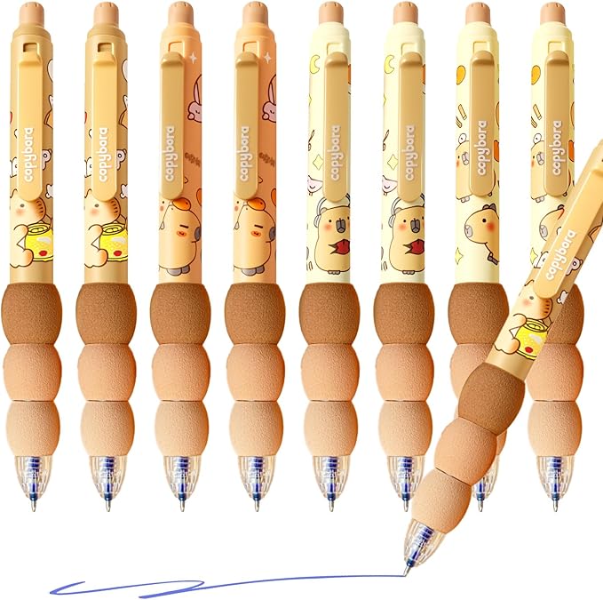 8 PCS Cute Erasable Pens,Capybara Erasable Gel Ink Pens,0.5mm Blue Ink - Retractable, Cute Capybara School Supplise,Kawaii Capybara Stationery Set,Perfect for Office, School, Women,Man