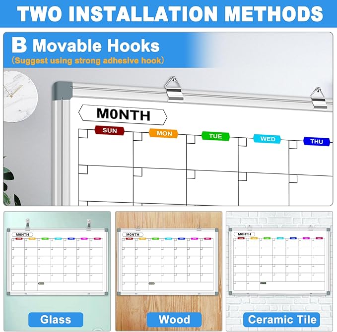 2 Pack Calendar Whiteboard for Wall 36" x 24", Magnetic Dry Erase Board Calendar for Wall, Monthly Wall Mounted White Board with Eraser & Marker & Magnet
