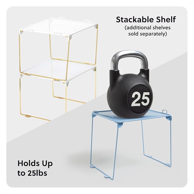 U Brands Mesh Locker Organizer Shelf, 11" x 10" x 8", White and Gold, Back to School Essentials, Stackable, Fits Standard Size School Lockers