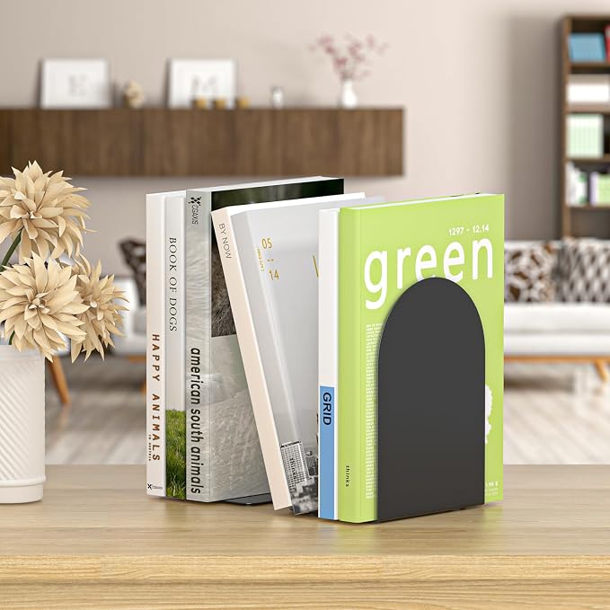 Bookends 1 Pair, Metal Round Bookends for Shelves, Book Ends for Desk, Book End to Hold Books, Book Stopper, Black Bookend for Home Office
