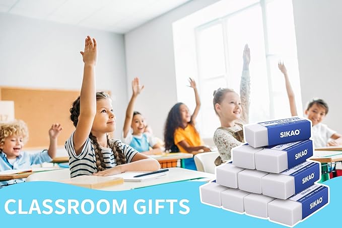 White Erasers, 12 Pack Block Pencil Erasers – Smudge-Free Latex-Free, Erasers for Kids School Supplies, Clean Erase for Homework, Office & Drawing (Art Use)