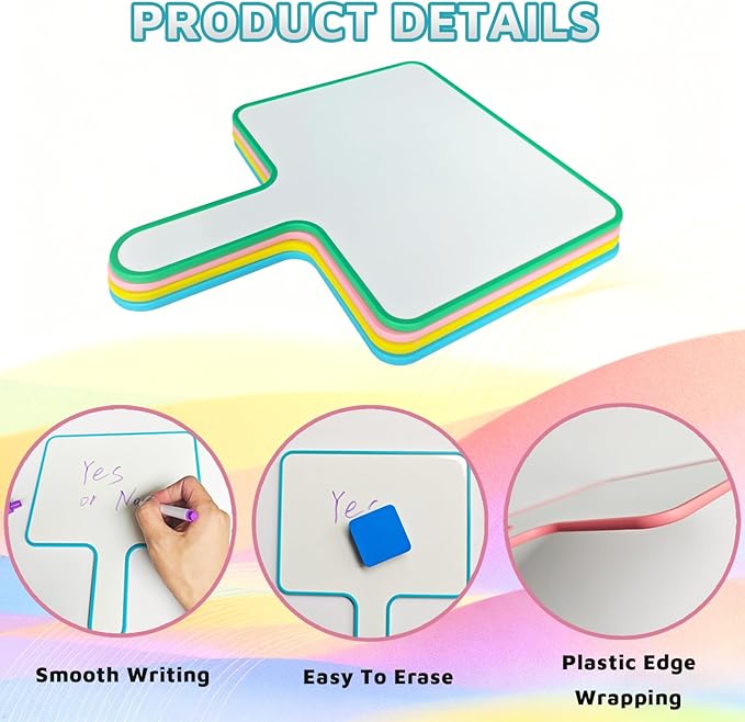 4 Sets Small Dry Erase Boards 8" x10'' Mini Dry Erase Paddles with Handle Double Sided Whiteboard Bulk with Markers and Erasers for Home Classroom and Office Writing Board