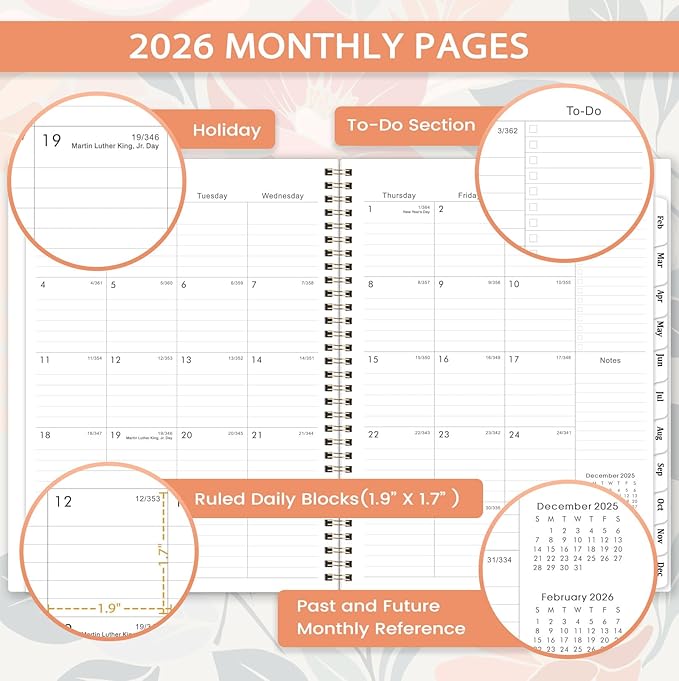 2026 Planner - Planner 2026, 2026 Planner Weekly and Monthly, Jan. 2026 - Dec. 2026, 8.5" x 11" Calendar Planner with 12 Monthly Tabs, Inner Pocket, Daily Organizer