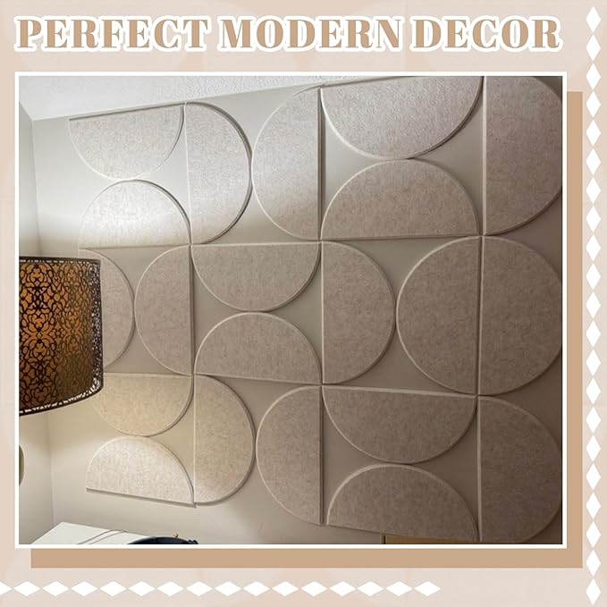 Mindsoft 12 Pack Decorative Bulletin Board Felt Wall Tiles Bulk 11.8"x5.9" Semi-Circle Large Wall Art with Removable Adhesive Tabs for Customizable DIY Home Office Decoration Gift (White)