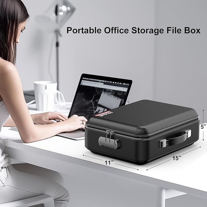 COLCASE Fireproof Document Box with Lock, Hard Fireproof Document Organizer | Hard-Shell Fireproof Waterproof Documennt Box with Combination Lock Black