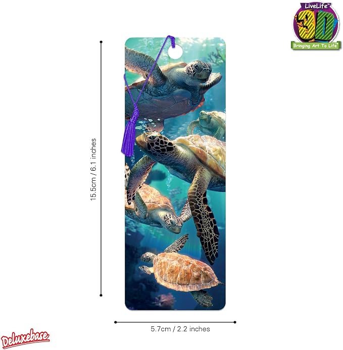 3D LiveLife Bookmark - Sea Turtle Swim from Deluxebase. Cute Lenticular Sea Turtle Page Marker. Animal Themed Accessories for Book Lovers. Small Gifts for Men, Women, Writers and Teachers.
