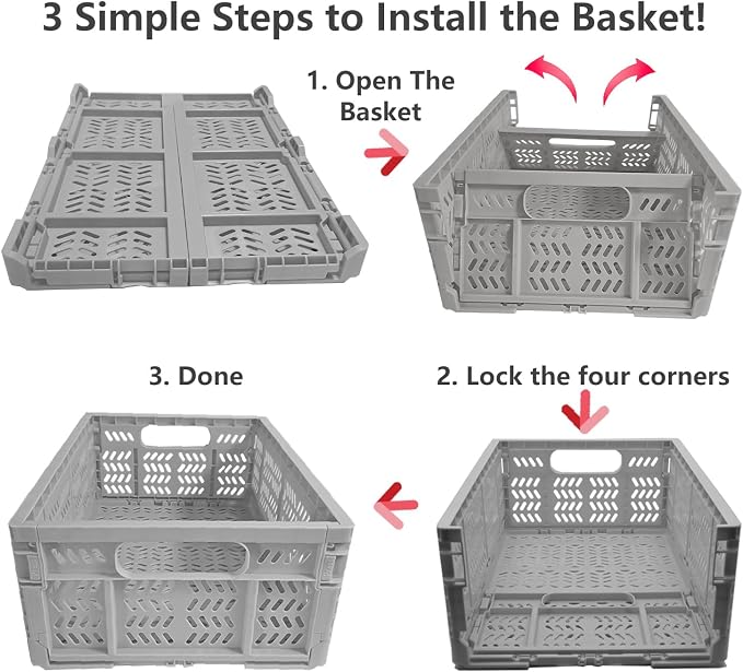 20L Folding Crate, 4Pack Plastic Storage Baskets Organizer for Home and Office,Collapsible Storage Crates for Home Office and Outdoor Organizer.(Grey)