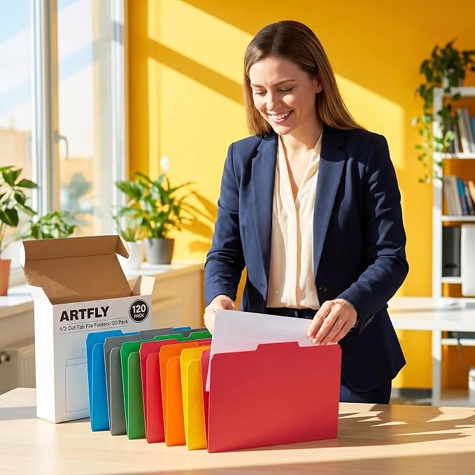 Colored File Folders 120 Pack, Letter Size 8.5 x 11 Manila Folders with 1/3 Cut Tabs, 6 Assorted Colors, Paper Filing Folders for Office, School and Home Documents