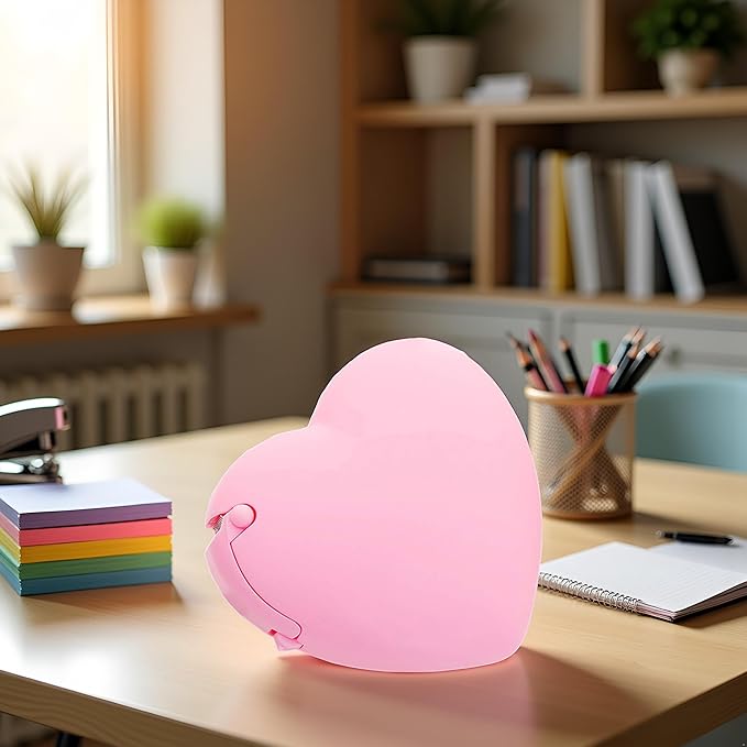 Pink Portable Candy Color Tape Dispenser Heart-Shaped Tape Dispenser Cute Roll Tape, Adhesives and Fasteners Tape Organizer Desk Home Office School Supply Tapes Office Tape Dispensers Office Supplies