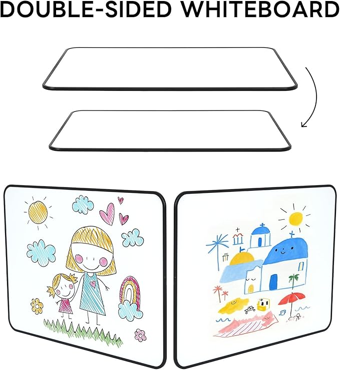 Iron Surface Dry Erase Board, 2 Pack A3 Double Sided – Magnetic-Receptive Whiteboard for Magnets – 16"x12" Small Portable White Boards with 10 Pens & 2 Erasers for Home Office Classroom