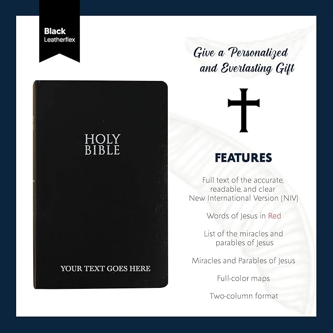Personalized NIV Bible Faux Leather Small Print Economy Bible with Custom Name at The Lower Right Side & Red-Highlighted Verses, Custom Gift for Christian & Religious Events
