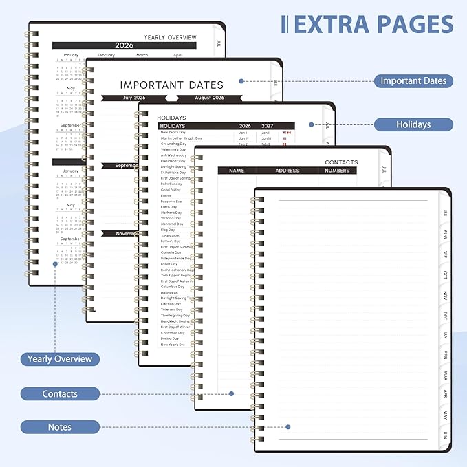 Academic Planner 2026-2027, Weekly and Monthly Agenda Planner, Daily Calendar Planning Notebook (July 2026 - June 2033), School Teacher Student Supplies, Black