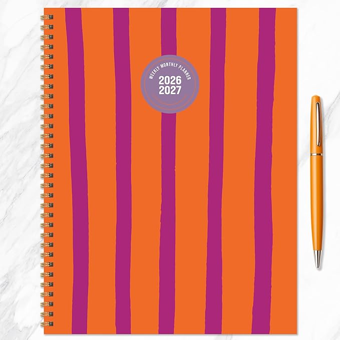 TF Publishing July 2026 - June 2027 Statement Stripe Large Weekly Monthly Planner - 12 Month Academic Planner 2026-2027 with Durable Cover, Thick Uncoated Paper, and Planning Stickers - 9in x 11in