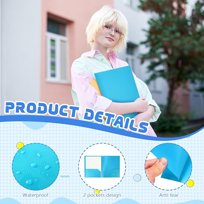 24 Pcs Blue Heavy Duty Plastic Folders 2 Pocket File Folder Fit Letter Size for Home Office School Communication Presentation Report Sheet Protectors (Blue)