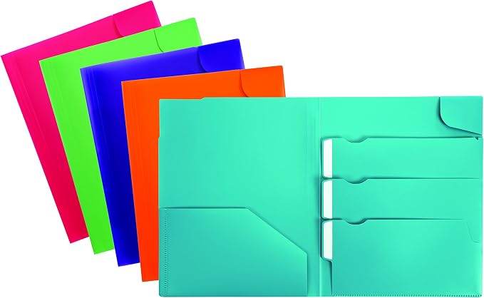 Oxford Divide-It-Up 4-Pocket Poly Folder, Assorted Colors, Letter Size (99837)