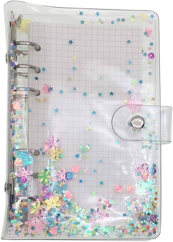A6 A5 6-Holes Colorful PVC Cover Personal Organizer with Snap Button Closure File Folder for Loose Leaf Sheet Notebook (Petal, A6 Combo)
