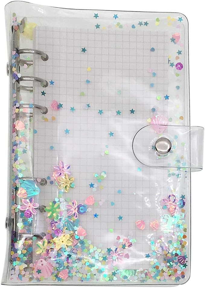 A6 A5 6-Holes Colorful PVC Cover Personal Organizer with Snap Button Closure File Folder for Loose Leaf Sheet Notebook (Petal, A5 mini Set)