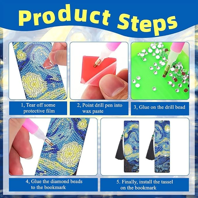 4 PCS Diamond Art Bookmarks Van Gogh Starry Night, DIY Acrylic Diamond Painting Bookmarks Kits for Adult Reader and Crafts Lovers