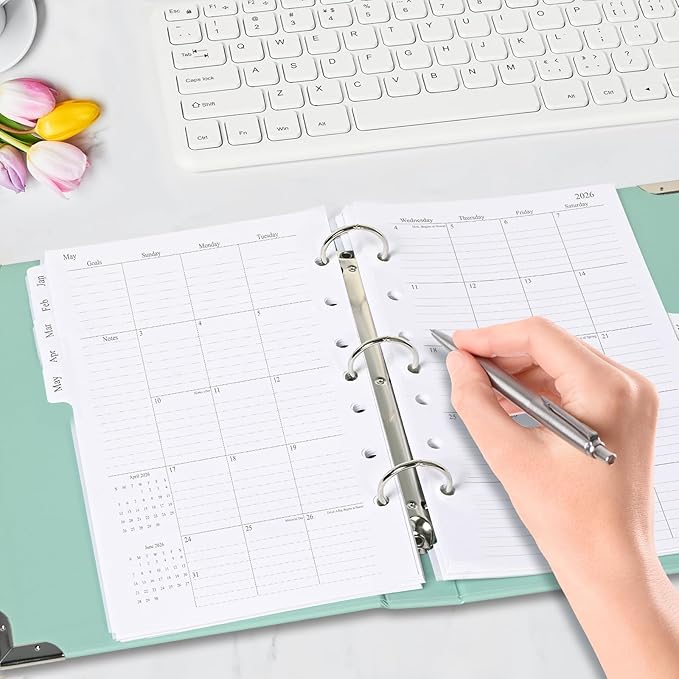 2026 Monthly Planner Refill, A5 Size Planner Inserts for 7 Ring, 5.5" x 8.5", Jan. 2026 - Dec. 2026, 12 Monthly Calendars with Laminated Tabs, 7-Hole Punched