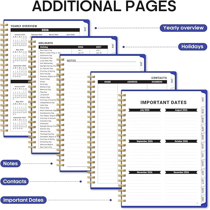 2026 Planner, Weekly and Monthly Calender Planner, Jan 2026 to Dec 2026, Hardcover 2026 Calendar Book with Tabs & Inner Pocket, Office Home School Supplies for Women & Men - A5 (6.3" x 8.5"), Royal Blue